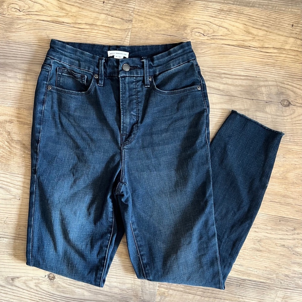 Good American Good Waist Crop JeansRaw Edge‎ Hem Skinny Dark Blue Sz 27 - Picture 8 of 10